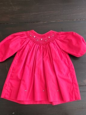 Petit Ami Hot Pink Smocked Dress with Star Embroidery